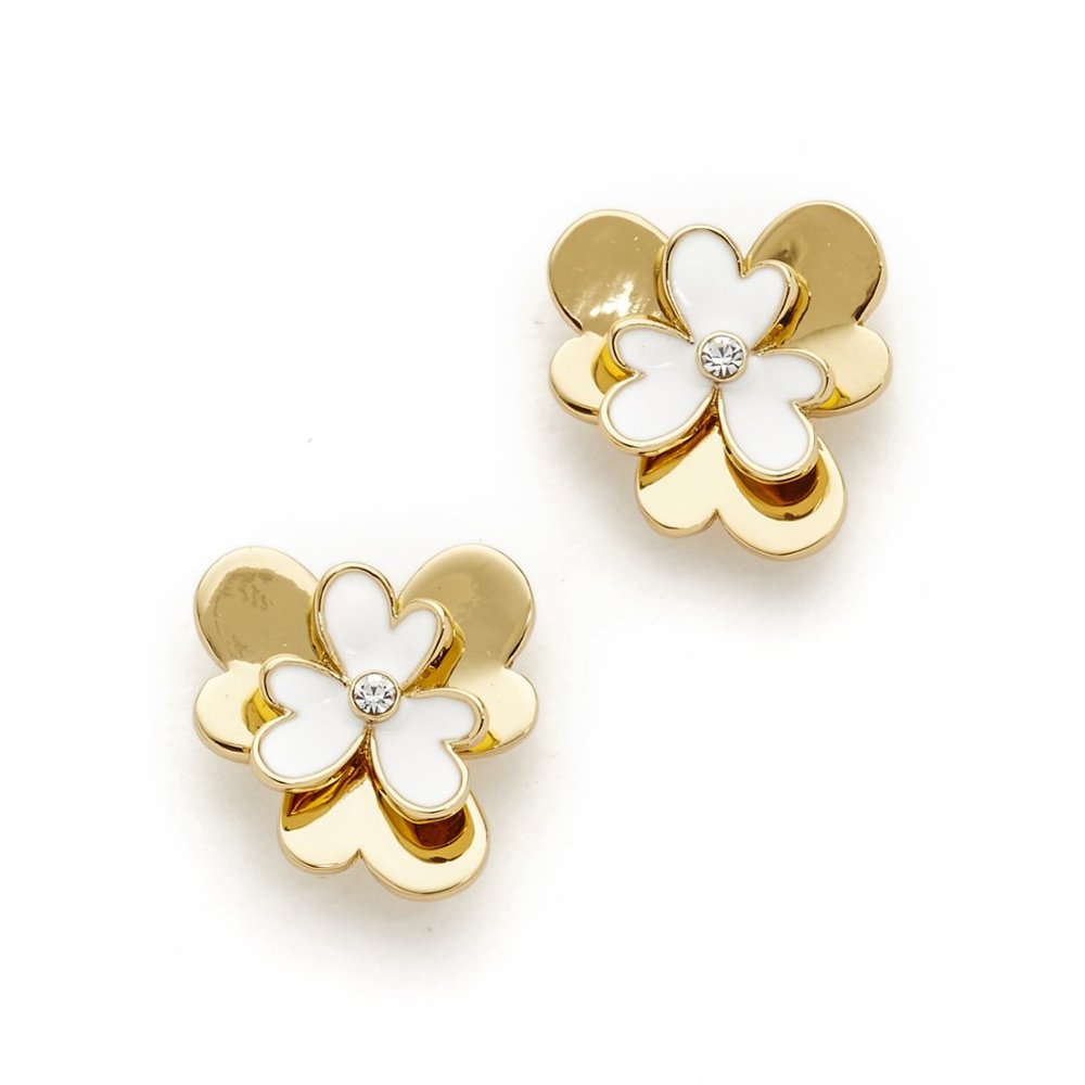 Kate Spade White/Gold Pansy Blossoms Floral Stud White/Gold Earrings